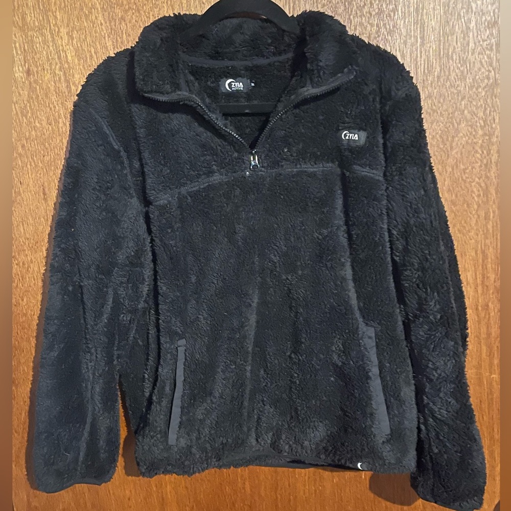 Black ZYIA Teddy 1/4 Zip Pocket Jacket